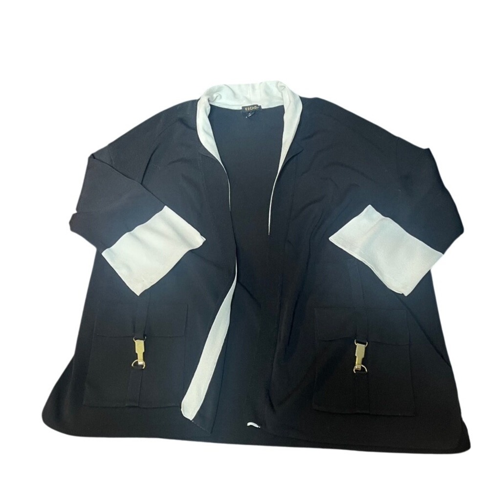 Escada Silestin Black White Colorblock Open Front Cardigan Gold Hardware Size M